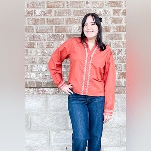 THML rust long sleeved blouse embroidered detail srt1950-1